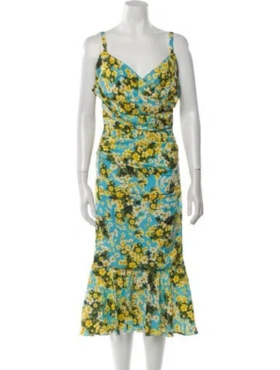Pre-owned Dolce & Gabbana Silk Midi Length Dress In Blue