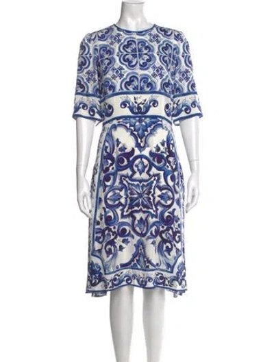 Pre-owned Dolce & Gabbana Silk Midi Length Dress In Blue
