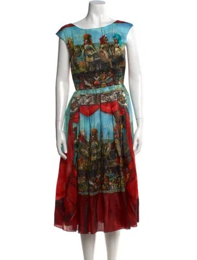 Pre-owned Dolce & Gabbana Silk Midi Length Dress In Blue