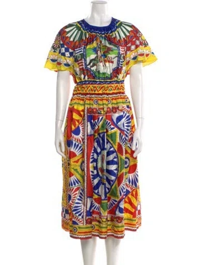 Pre-owned Dolce & Gabbana Silk Midi Length Dress In Multi