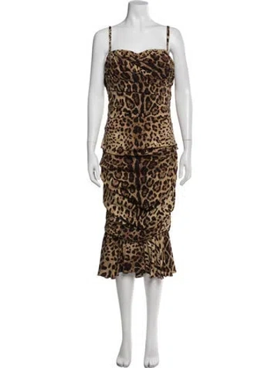 Pre-owned Dolce & Gabbana Silk Midi Length Dress In Neutral