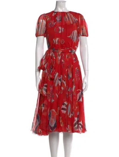 Pre-owned Dolce & Gabbana Silk Midi Length Dress In Red