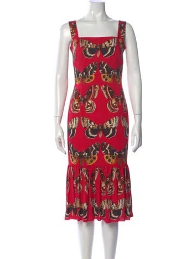 Pre-owned Dolce & Gabbana Silk Midi Length Dress In Red