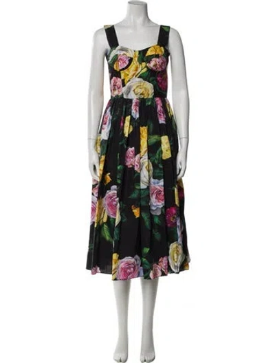 Pre-owned Dolce & Gabbana Silk Midi Length Dress W/ Tags In Black
