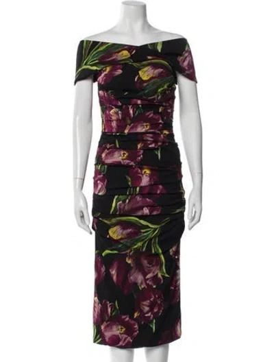 Pre-owned Dolce & Gabbana Silk Midi Length Dress W/ Tags In Black