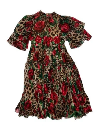 Pre-owned Dolce & Gabbana Silk Midi Length Dress W/ Tags In Multi