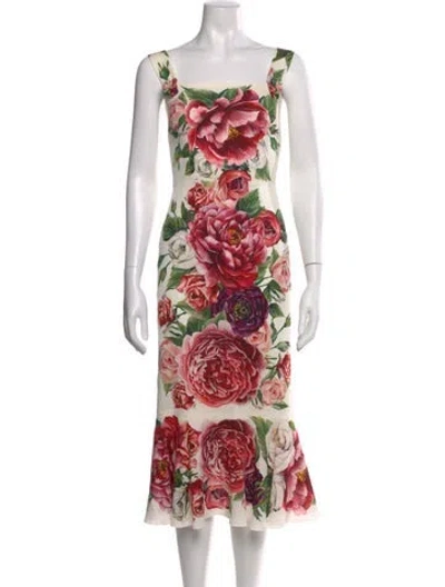 Pre-owned Dolce & Gabbana Silk Midi Length Dress W/ Tags In Neutral