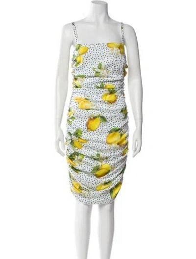 Pre-owned Dolce & Gabbana Silk Midi Length Dress W/ Tags In White