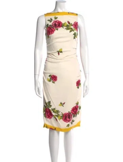 Pre-owned Dolce & Gabbana Silk Midi Length Dress In White