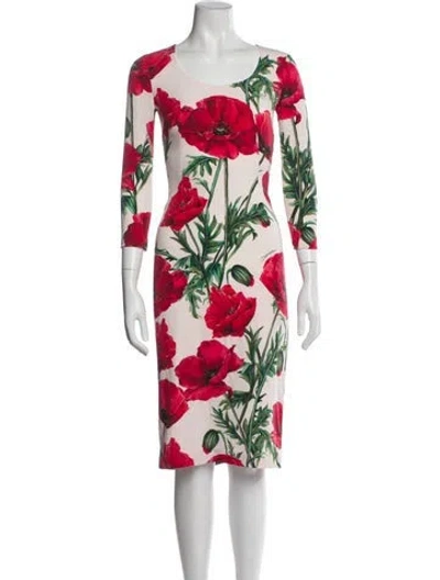 Pre-owned Dolce & Gabbana Silk Midi Length Dress In White