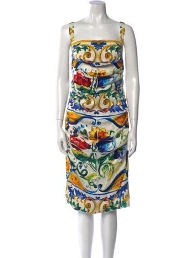 Pre-owned Dolce & Gabbana Silk Midi Length Dress In White