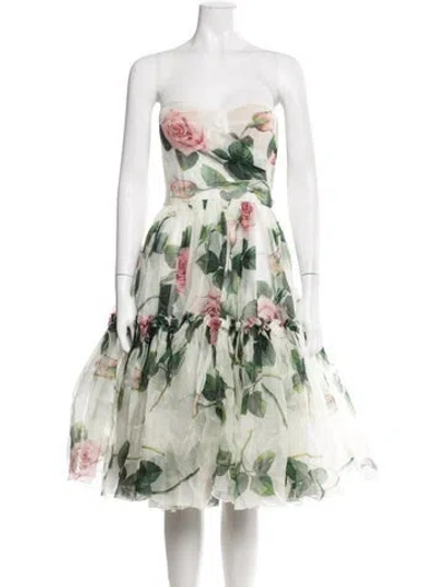 Pre-owned Dolce & Gabbana Silk Midi Length Dress In White