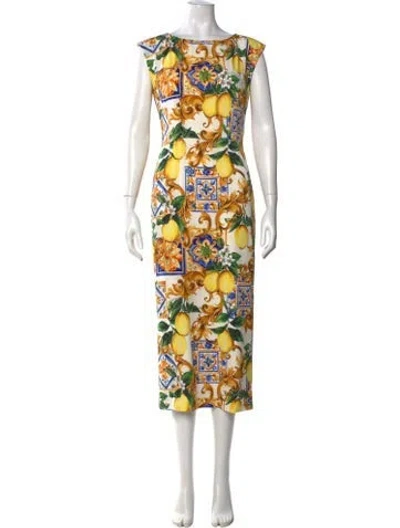 Pre-owned Dolce & Gabbana Silk Midi Length Dress In White