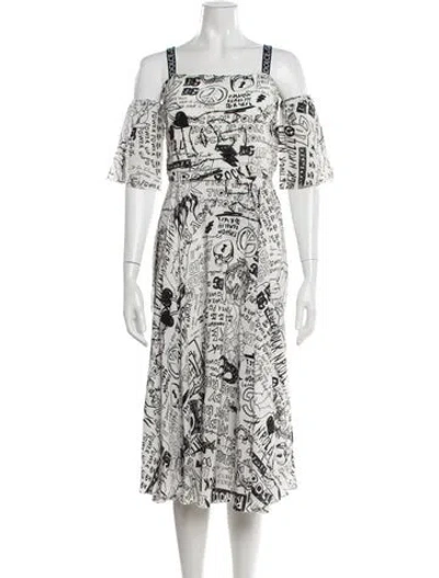 Pre-owned Dolce & Gabbana Silk Midi Length Dress In White