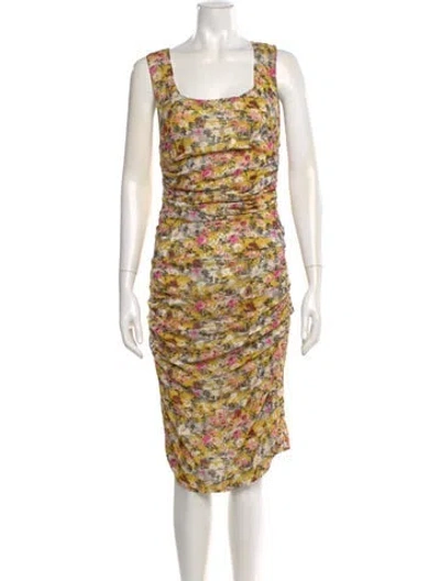 Pre-owned Dolce & Gabbana Silk Midi Length Dress In Yellow