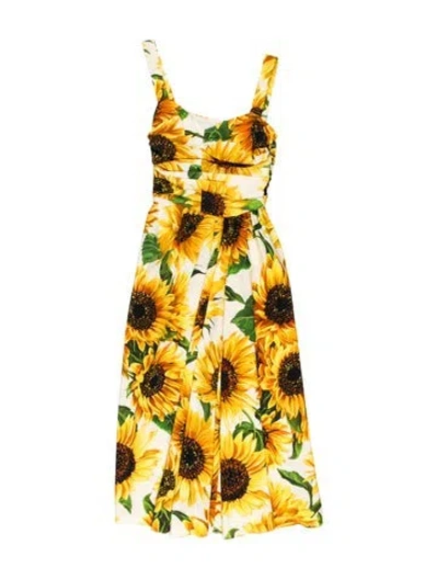 Pre-owned Dolce & Gabbana Silk Midi Length Dress In Yellow