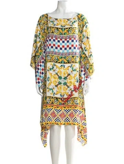 Pre-owned Dolce & Gabbana Silk Midi Length Dress In Yellow