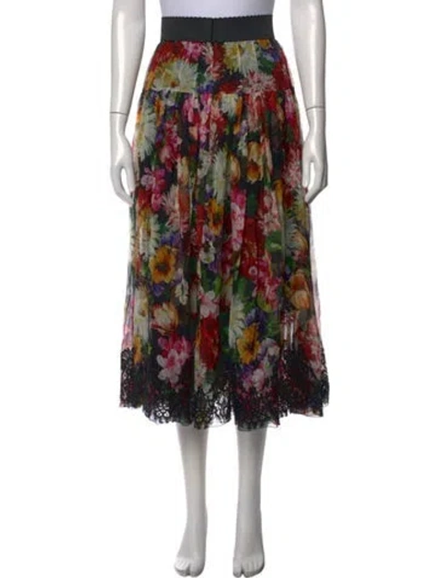 Pre-owned Dolce & Gabbana Silk Midi Length Skirt In Black/red