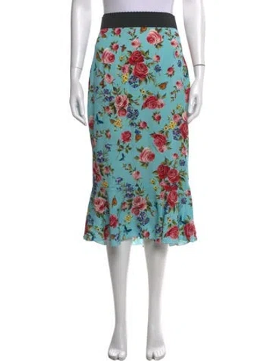 Pre-owned Dolce & Gabbana Silk Midi Length Skirt In Blue