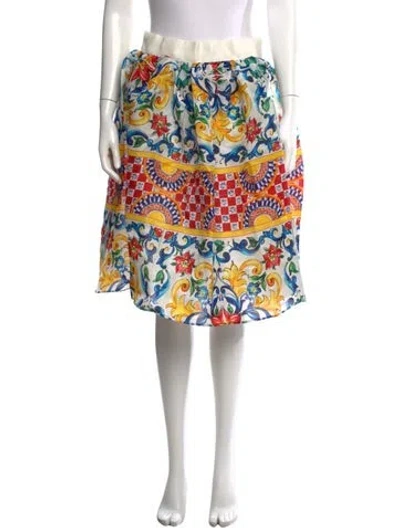 Pre-owned Dolce & Gabbana Silk Midi Length Skirt W/ Tags In White