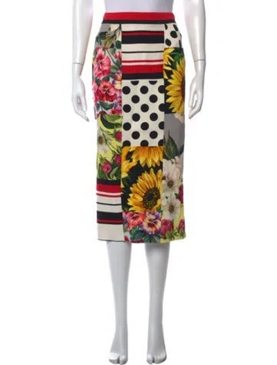 Pre-owned Dolce & Gabbana Silk Midi Length Skirt W/ Tags In White