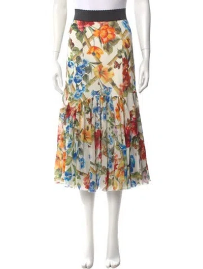 Pre-owned Dolce & Gabbana Silk Midi Length Skirt In White