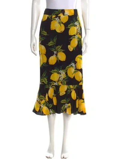 Pre-owned Dolce & Gabbana Silk Midi Length Skirt In Yellow