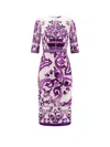 Dolce & Gabbana Maiolica Print Charmeuse Midi Dress In Purple