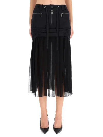 Dolce & Gabbana Women Black Skirt With Pleated Design And Drawstring Waist In Silk Blend Stretch Wom