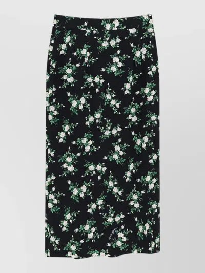 Dolce & Gabbana Silk Midi Skirt High Waist Floral Print In Black