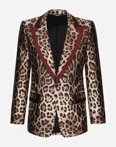 Dolce & Gabbana Silk Mikado Casino Jacket With Leopard Print In Animal Print