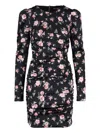 Dolce & Gabbana Black Dress With Floral Print And Side Draping In Silk Woman In Black