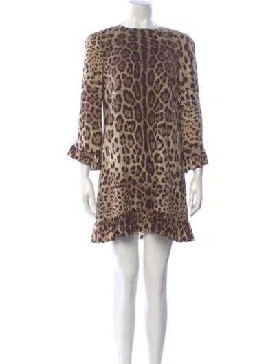 Pre-owned Dolce & Gabbana Silk Mini Dress In Brown