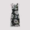 Dolce & Gabbana Black Pencil Dress With Floral Print In Green