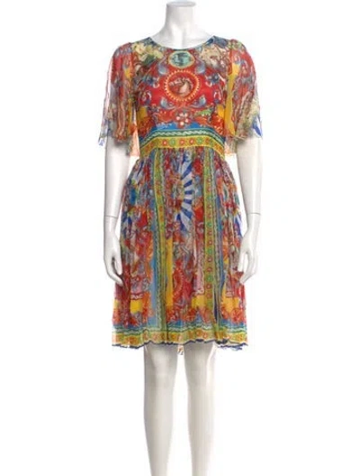 Pre-owned Dolce & Gabbana Silk Mini Dress In Yellow
