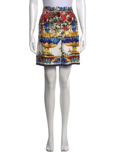 Pre-owned Dolce & Gabbana Silk Mini Shorts In Blue/red/white