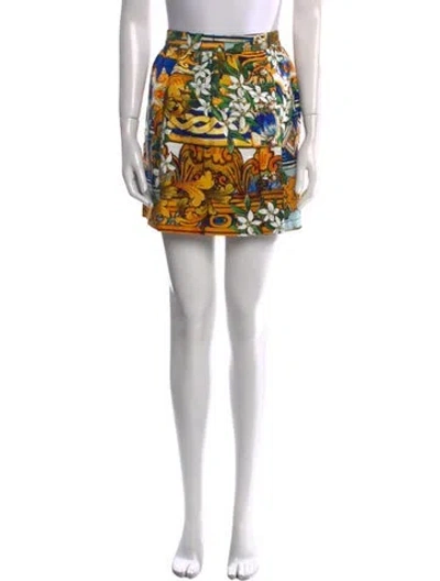 Pre-owned Dolce & Gabbana Silk Mini Skirt In Yellow