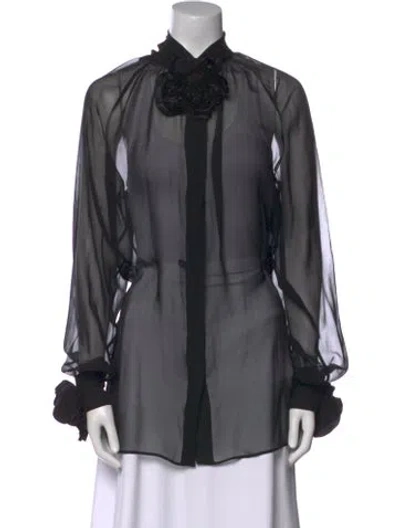 Pre-owned Dolce & Gabbana Silk Mock Neck Blouse W/ Tags In Black