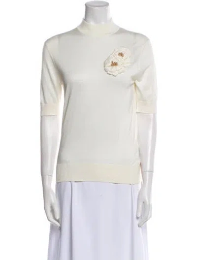 Pre-owned Dolce & Gabbana Silk Mock Neck Sweatshirt In White