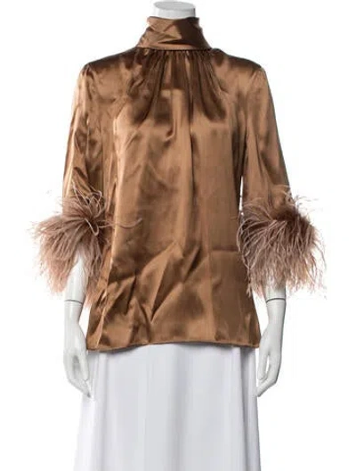 Pre-owned Dolce & Gabbana Silk Mock Neck Top W/ Tags In Gold