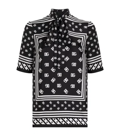Dolce & Gabbana Silk Monogram Blouse In Black