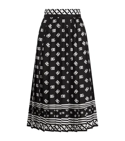 Dolce & Gabbana Silk Monogram Pleated Skirt In Black