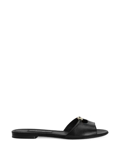 Dolce & Gabbana Silk Nappa Leather Flat Slippers In Black