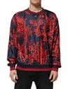 Dolce & Gabbana Silk Navy Red Coral Print Pullover Sweater In Multi