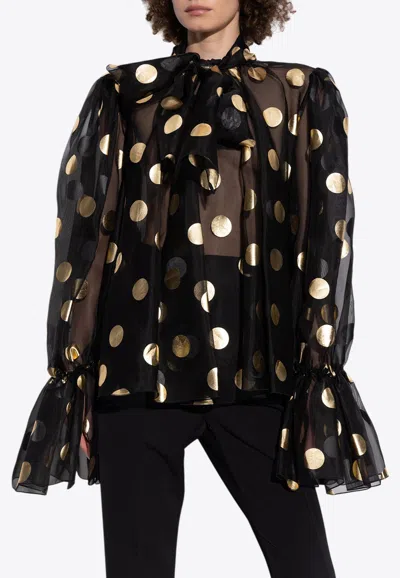 DOLCE & GABBANA SILK ORGANZA LAMÃ© POLKA-DOT JACQUARD BLOUSE