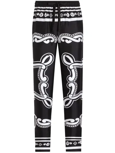Dolce & Gabbana Trousers Silk Graphic Print In Black