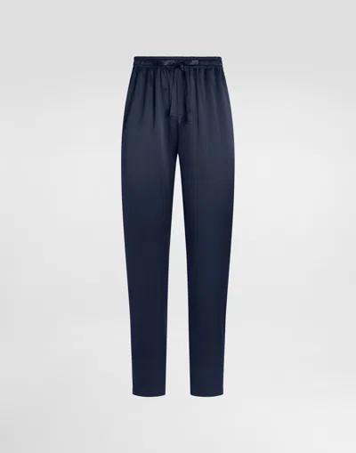Dolce & Gabbana Silk Pyjama Trousers With Logo Embroidery In Blue