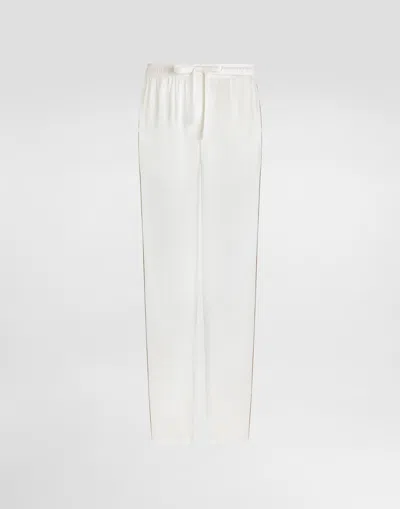 Dolce & Gabbana Silk Pajama Pants With Logo Embroidery In White