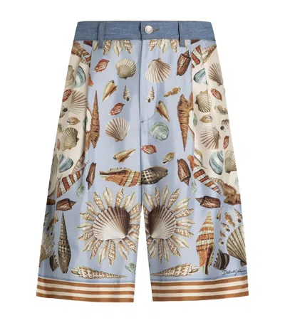 DOLCE & GABBANA SILK-PANEL WIDE-LEG DENIM SHORTS