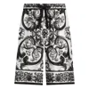 Dolce & Gabbana Maiolica Black And White Shorts With Elastic Drawstring Closure And All-over Print In Silk Man